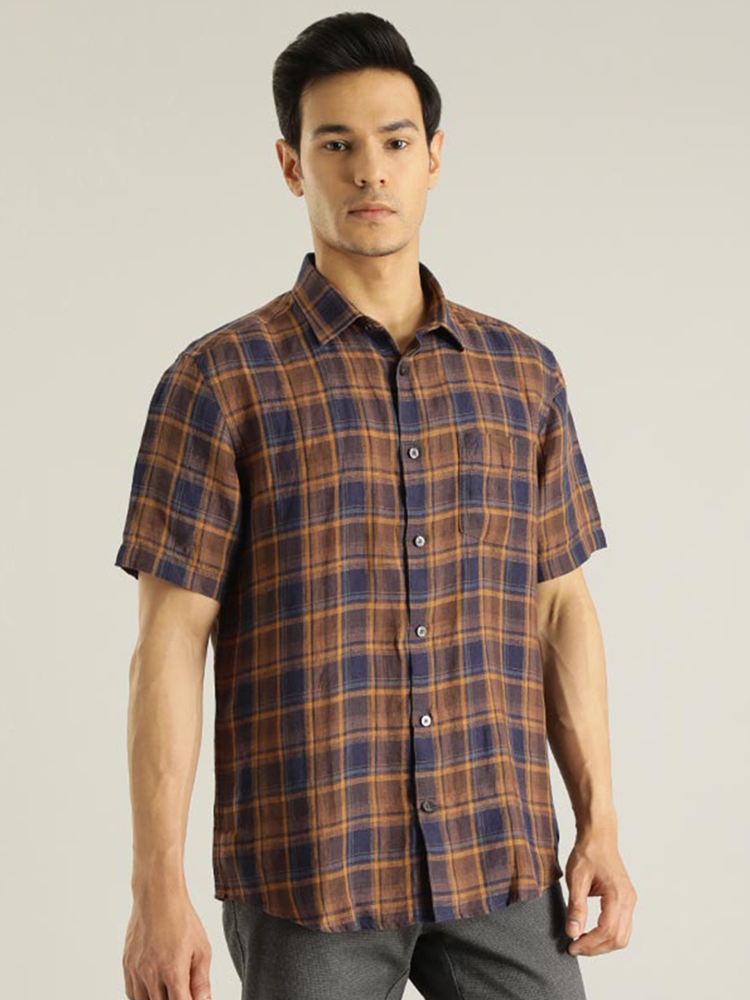 

Indian Terrain Chiseled Tartan Checked Pure Cotton Shirt, Brown