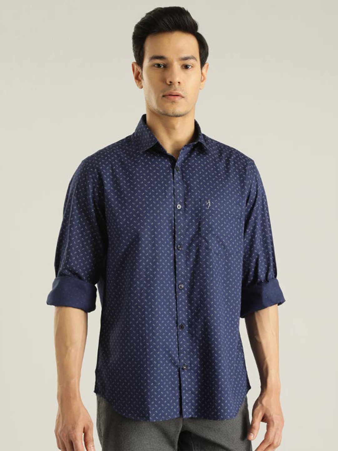 

Indian Terrain Chiseled Micro Ditsy Printed Pure Cotton Shirt, Blue