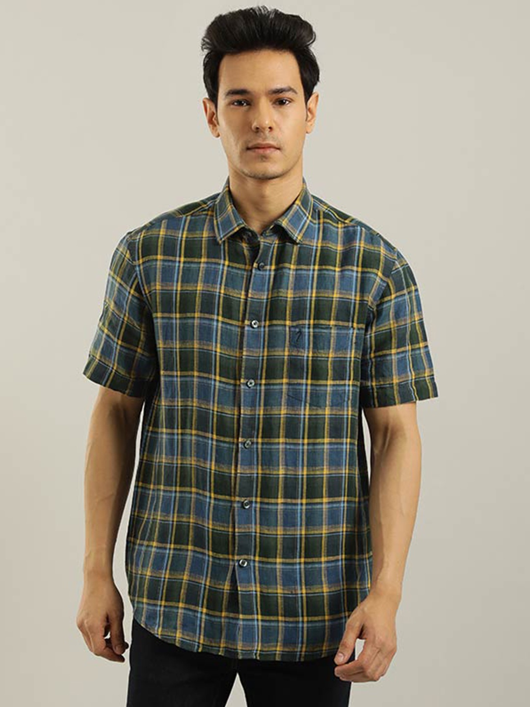 

Indian Terrain Chiseled Slim Fit Tartan Checked Pure Cotton Casual Shirt, Yellow