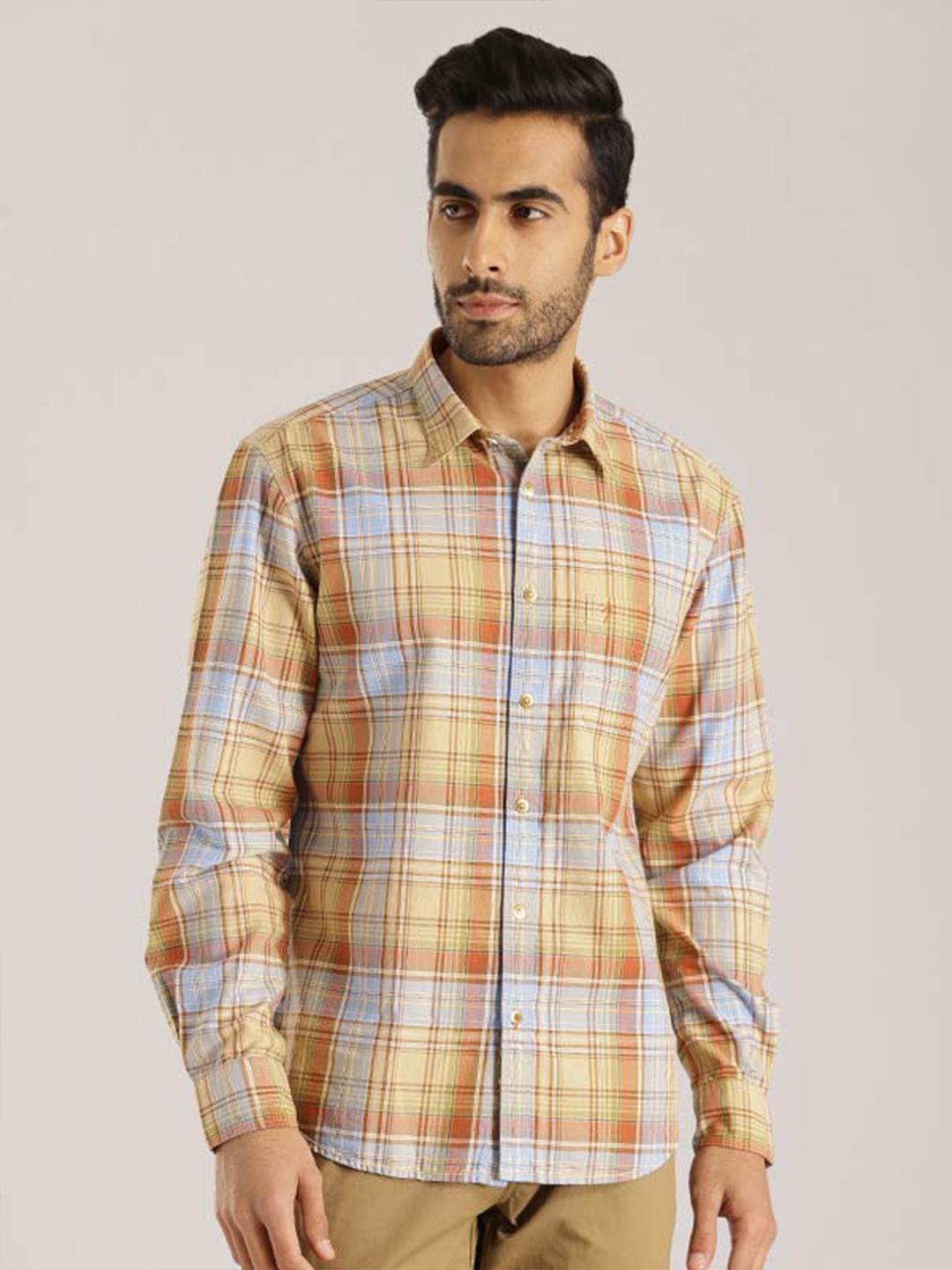 

Indian Terrain Men Tartan Checked Cotton Chiseled Slim Fit Opaque Casual Shirt, Brown