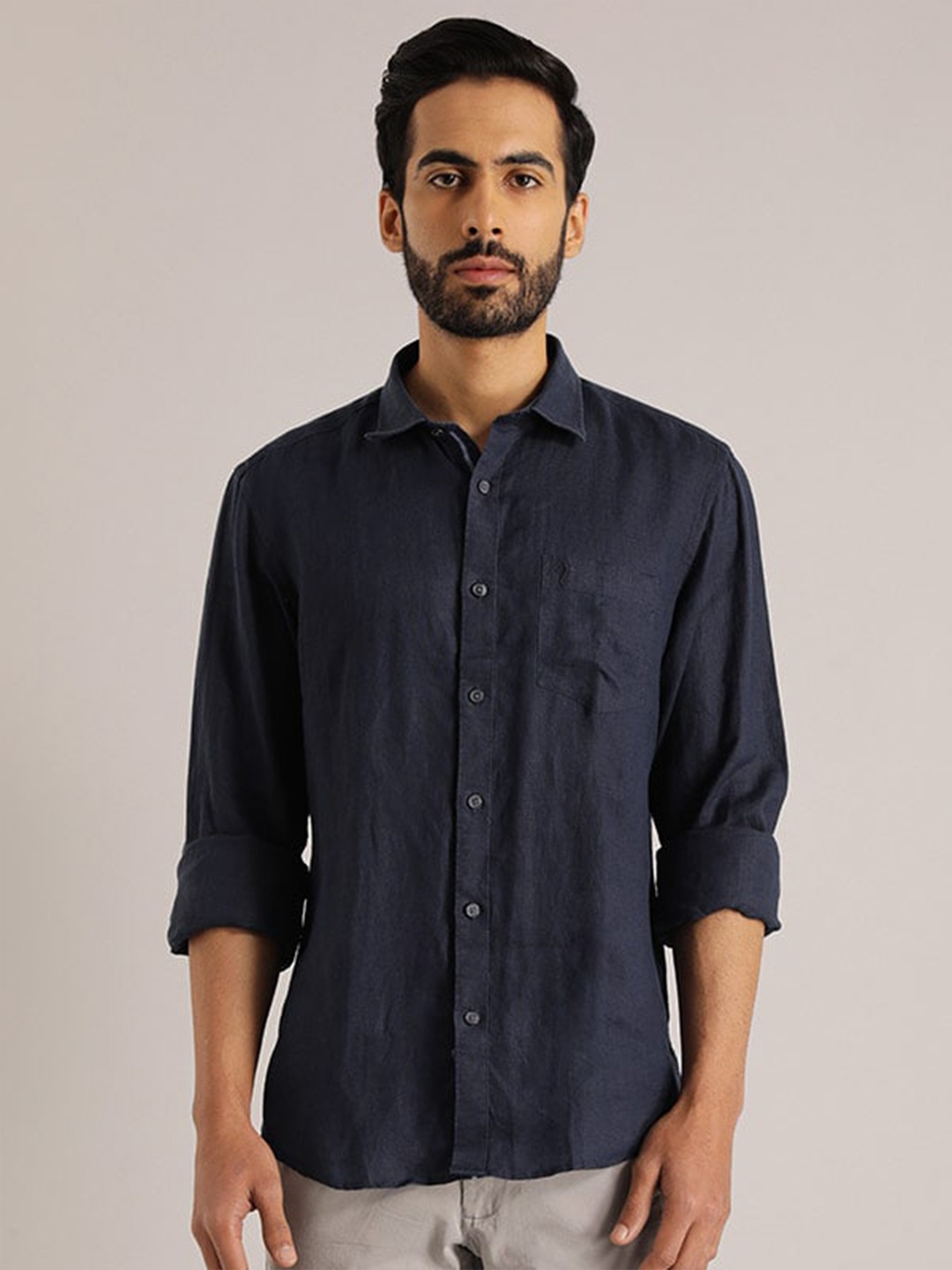 

Indian Terrain Chiseled Slim Fit Pure Cotton Opaque Casual Shirt, Blue