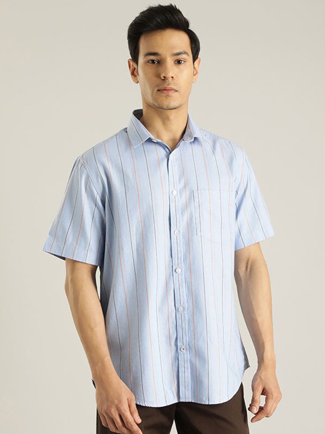 

Indian Terrain Chiseled Slim Fit Striped Pure Cotton Casual Shirt, Blue