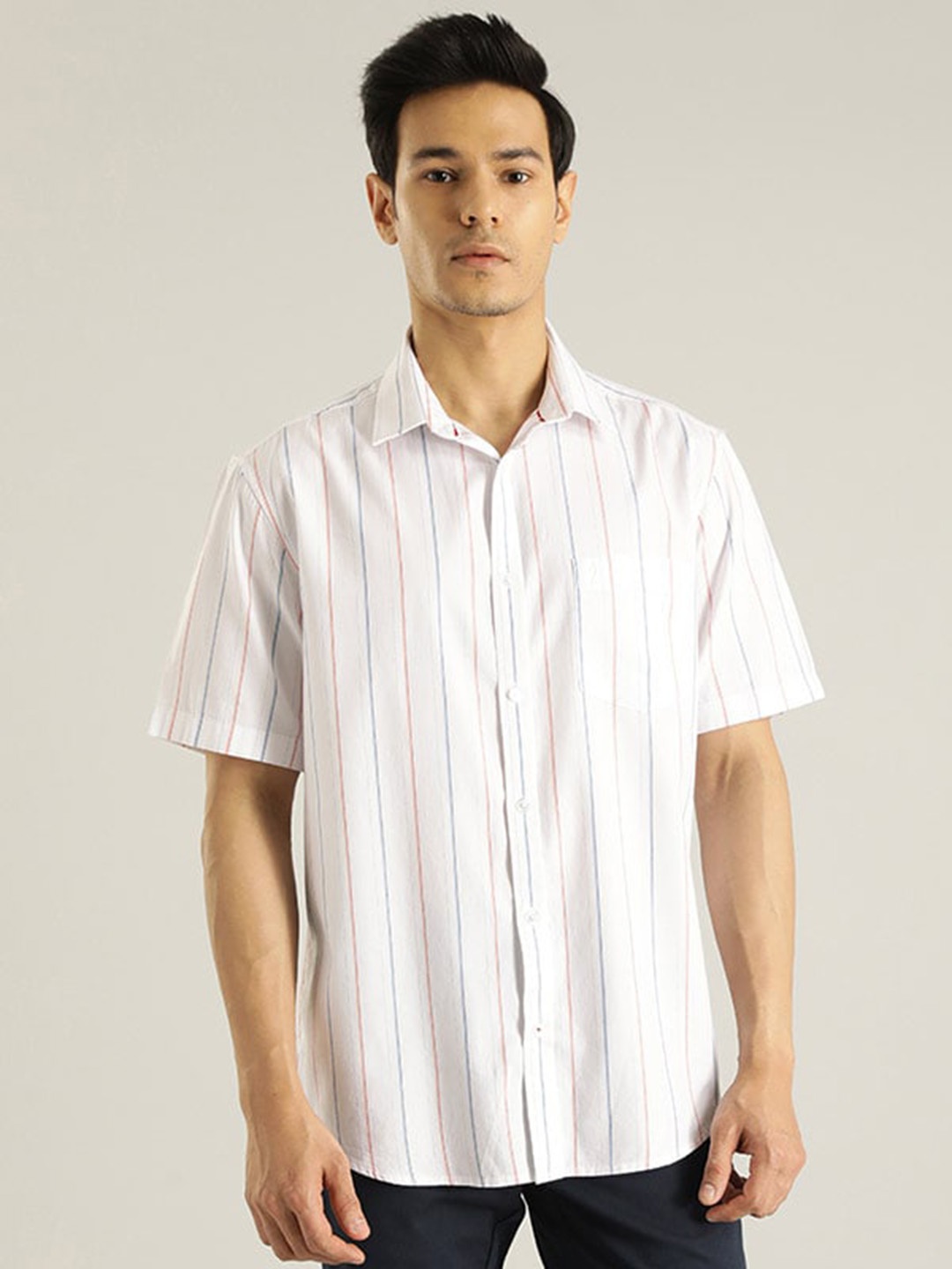 

Indian Terrain Chiseled Slim Fit Striped Pure Cotton Casual Shirt, Yellow