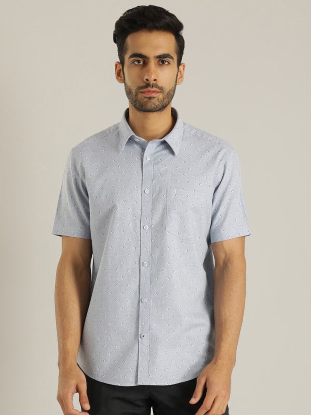 

Indian Terrain Chiseled Slim Fit Micro Ditsy Printed Pure Cotton Casual Shirt, Blue