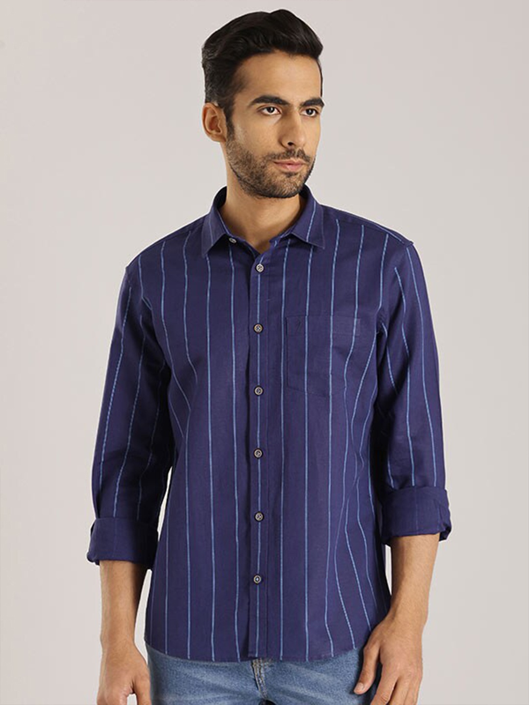 

Indian Terrain Chiseled Striped Slim Fit Casual Shirt, Blue