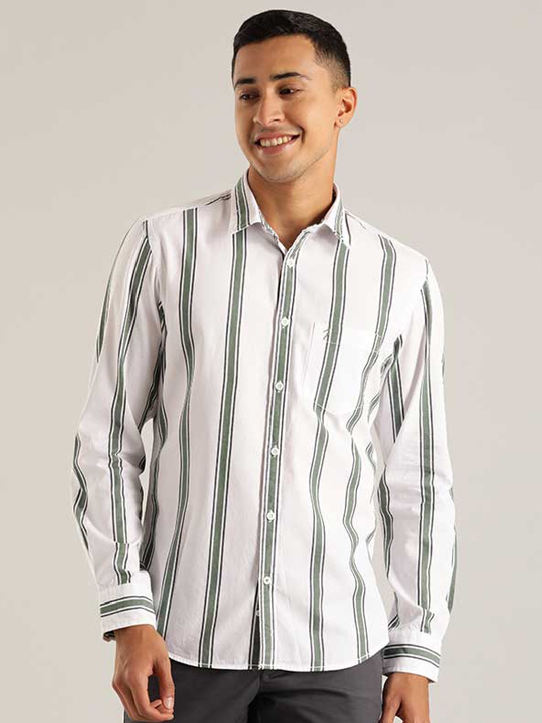 

Indian Terrain Chiseled Slim Fit Striped Cotton Casual Shirt, White