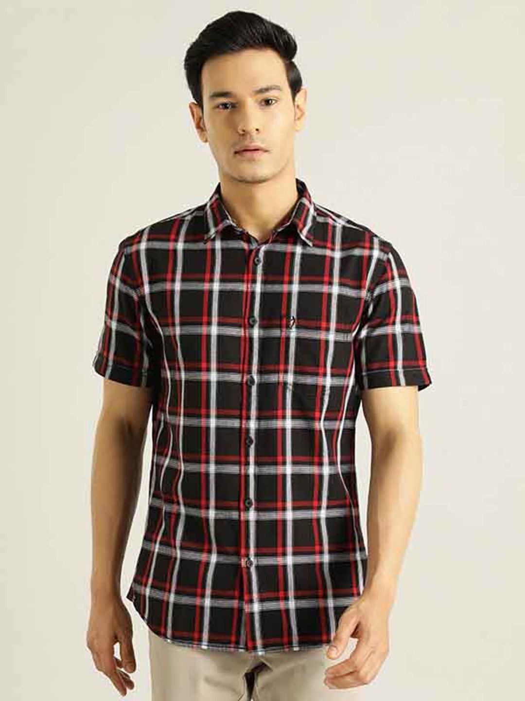

Indian Terrain Men Chiseled Slim Fit Tartan Checks Opaque Pure Cotton Casual Shirt, Red