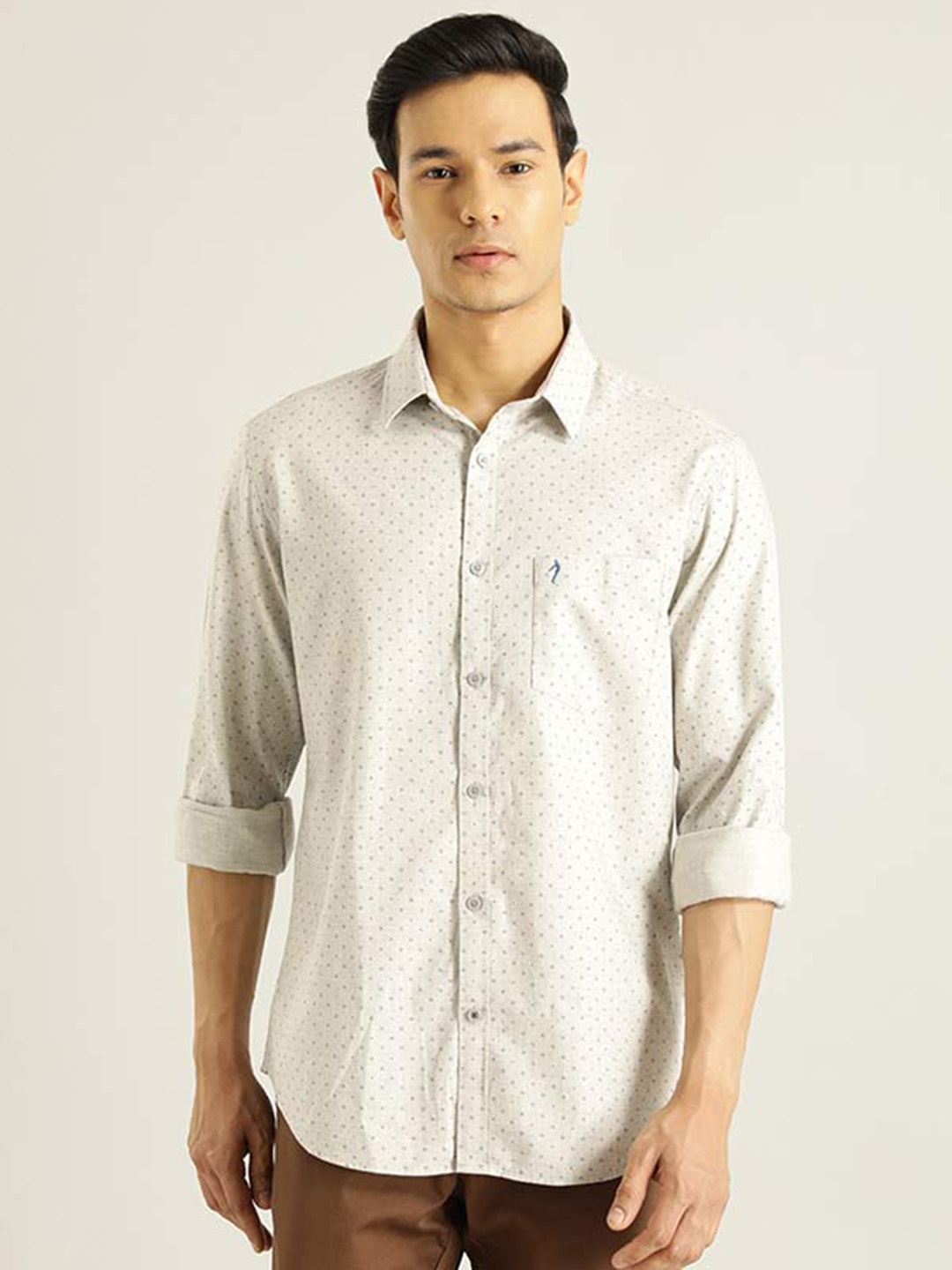 

Indian Terrain Chiseled Micro Ditsy Printed Pure Cotton Casual Shirt, Off white