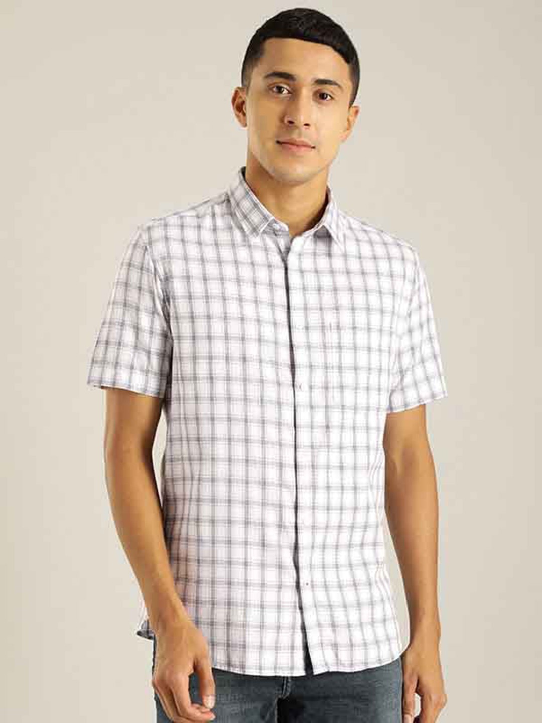 

Indian Terrain Chiseled Slim Fit Tartan Checked Pure Cotton Casual Shirt, White