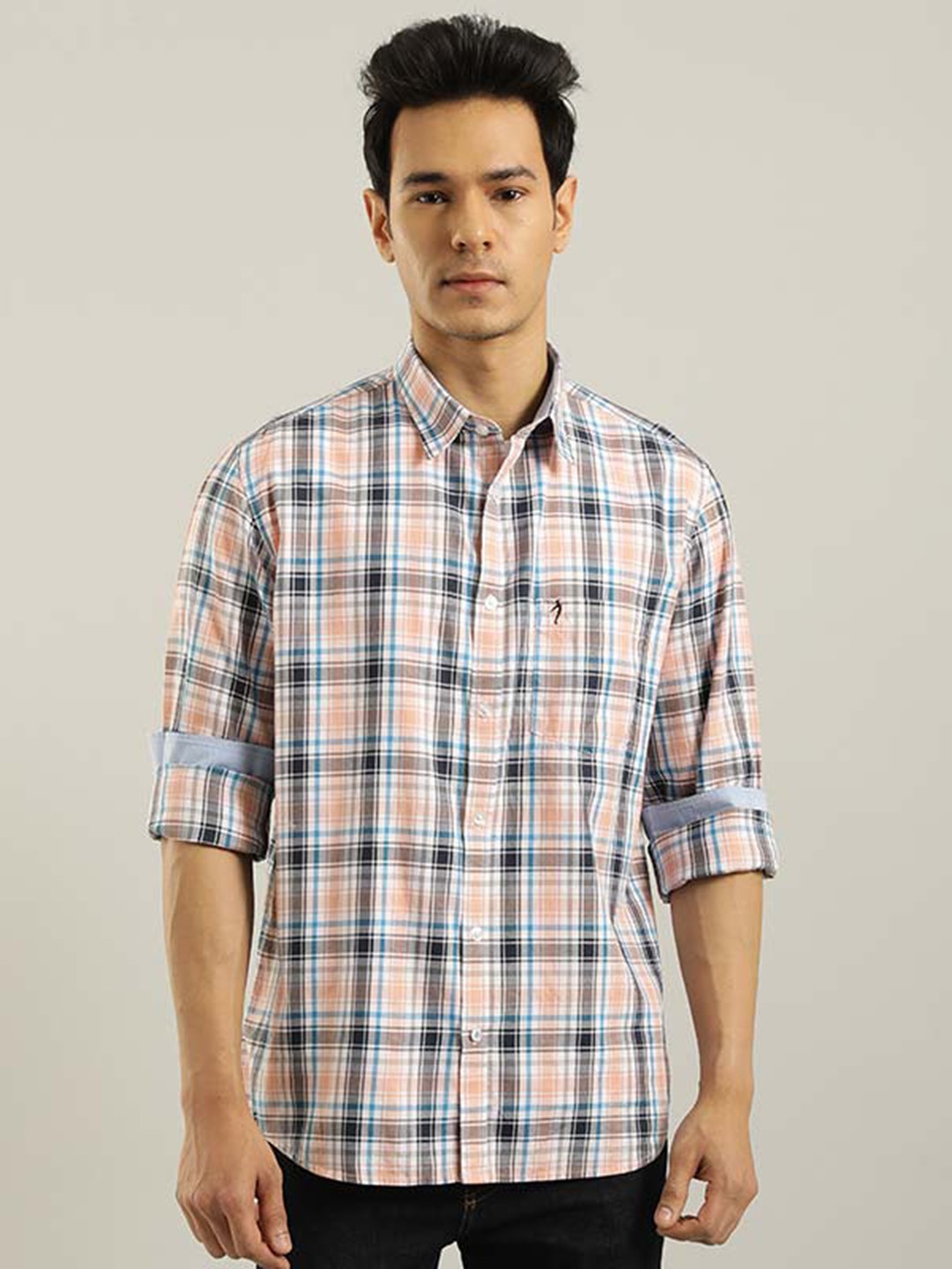 

Indian Terrain Chiseled Slim Fit Tartan Checked Pure Cotton Casual Shirt, Yellow