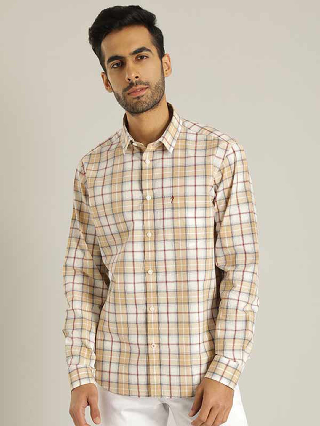 

Indian Terrain Men Chiseled Slim Fit Tartan Checks Opaque Pure Cotton Casual Shirt, Brown