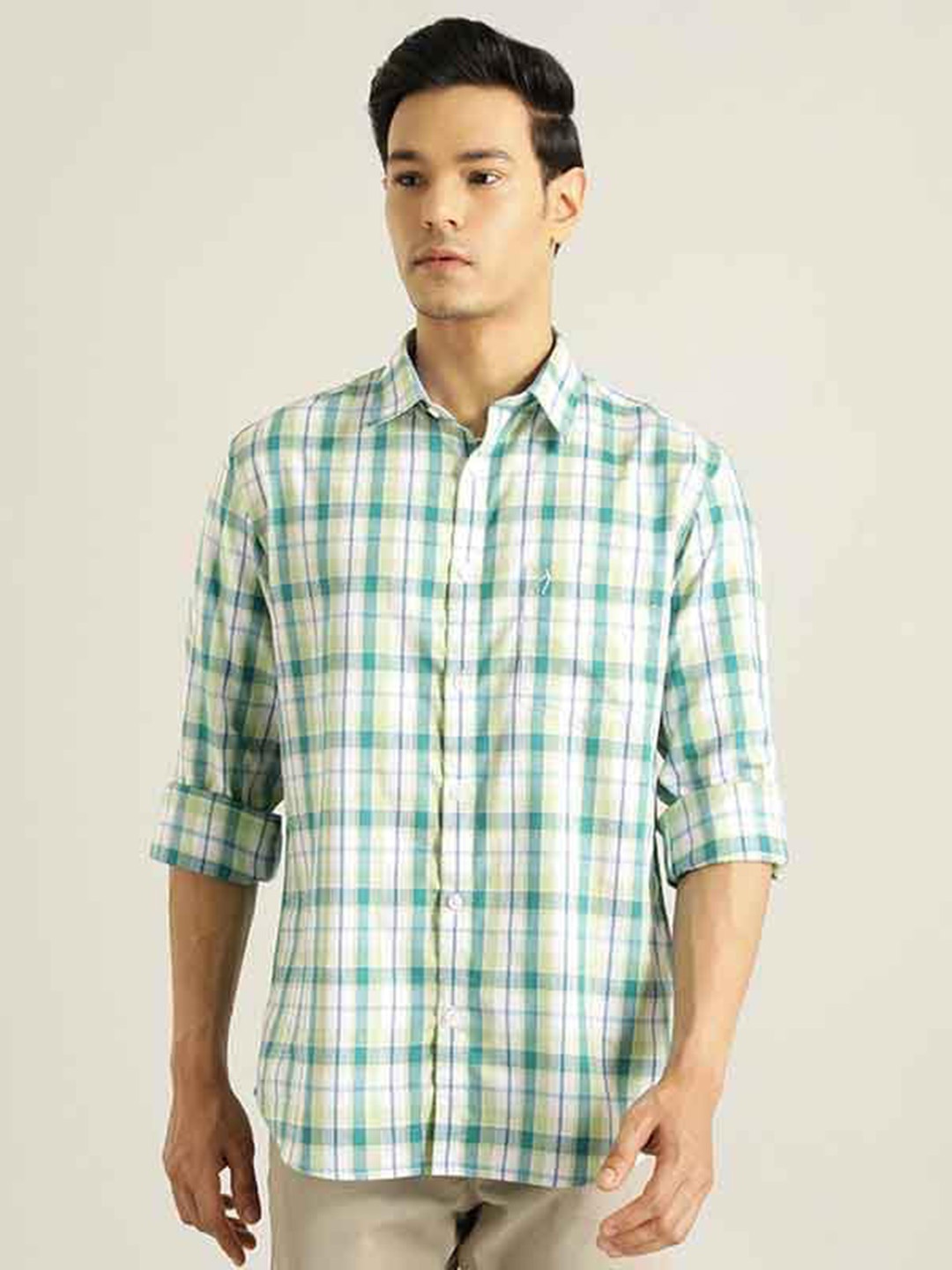 

Indian Terrain Men Tartan Checked Cotton Chiseled Slim Fit Opaque Casual Shirt, Green