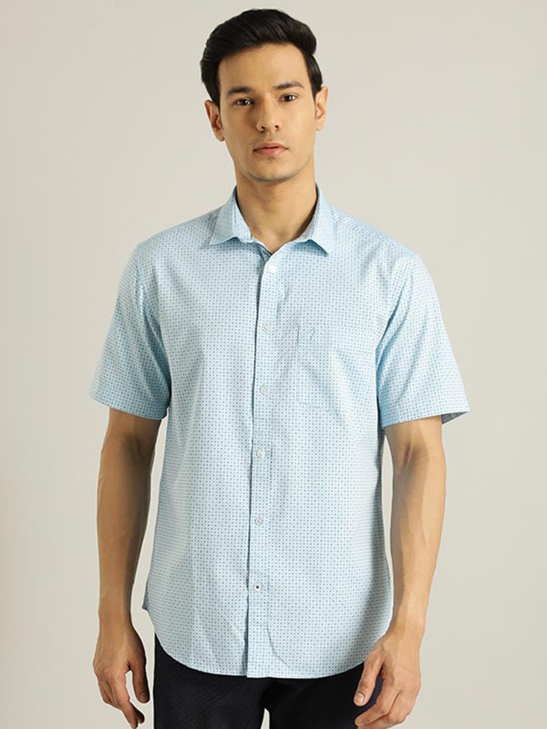 

Indian Terrain Chiseled Slim Fit Printed Pure Cotton Casual Shirt, Blue