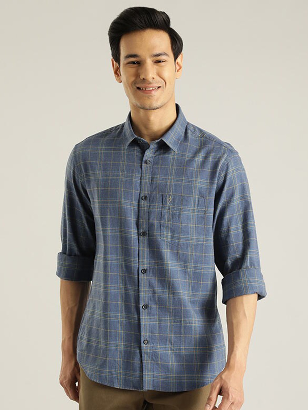 

Indian Terrain Chiseled Slim Fit Tartan Checked Casual Pure Cotton Shirt, Blue