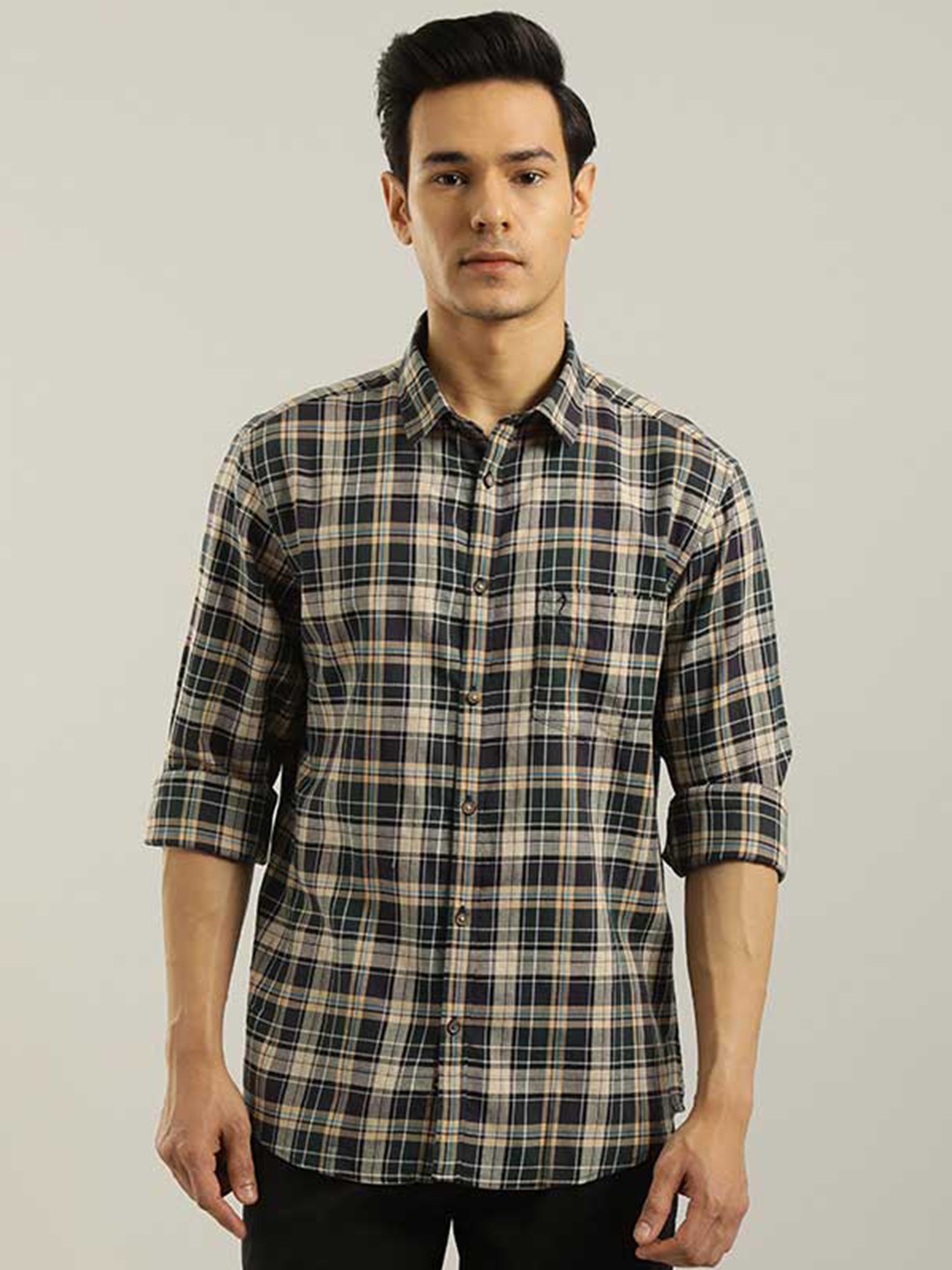 

Indian Terrain Chiseled Slim Fit Tartan Checked Pure Cotton Casual Shirt, Green
