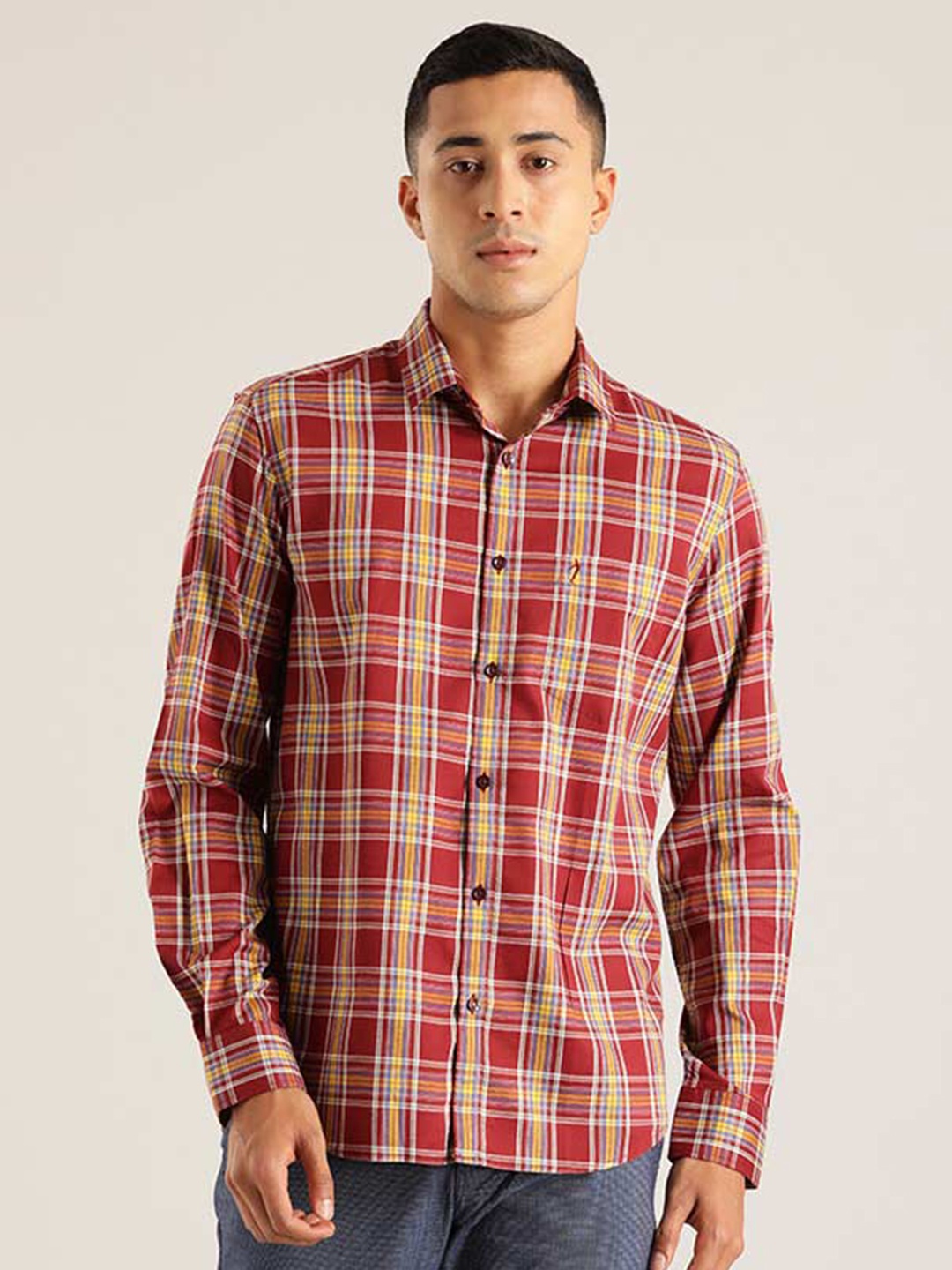 

Indian Terrain Men Chiseled Slim Fit Tartan Checks Opaque Pure Cotton Casual Shirt, Red