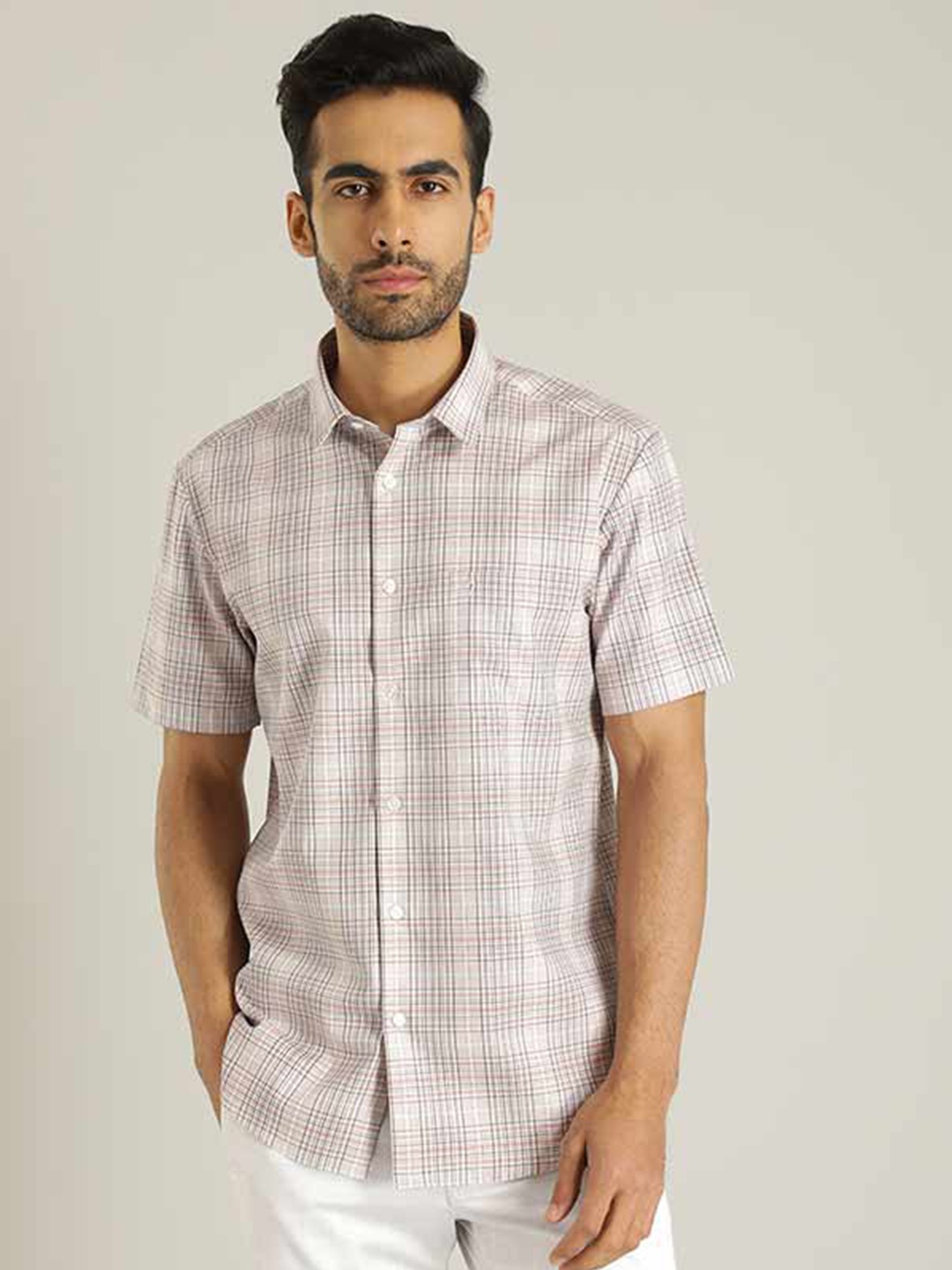 

Indian Terrain Chiseled Slim Fit Tartan Checked Pure Cotton Casual Shirt, Pink