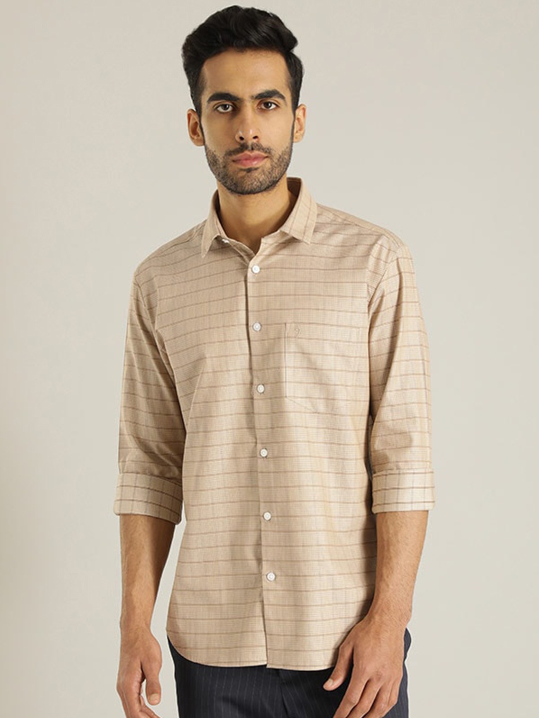

Indian Terrain Chiseled Slim Fit Opaque Checked Casual Shirt, Brown