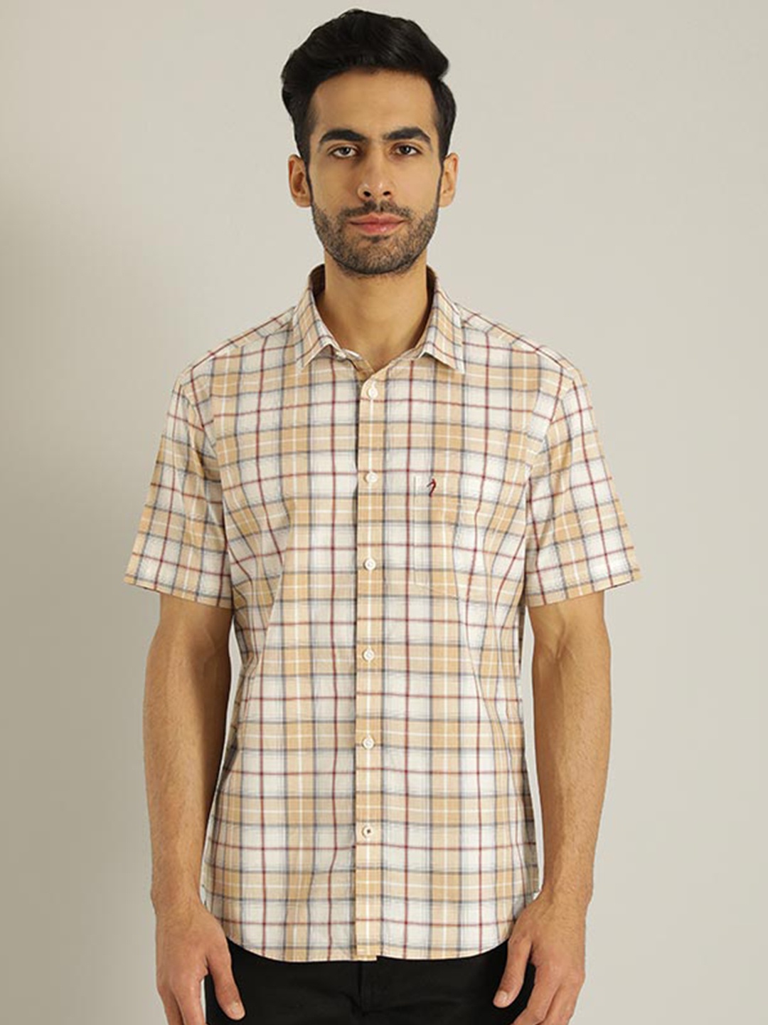 

Indian Terrain Chiseled Slim Fit Tartan Checked Casual Pure Cotton Shirt, Brown