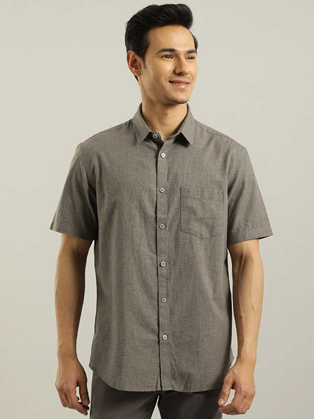 

Indian Terrain Men Chiseled Slim Fit Opaque Pure Cotton Casual Shirt, Black