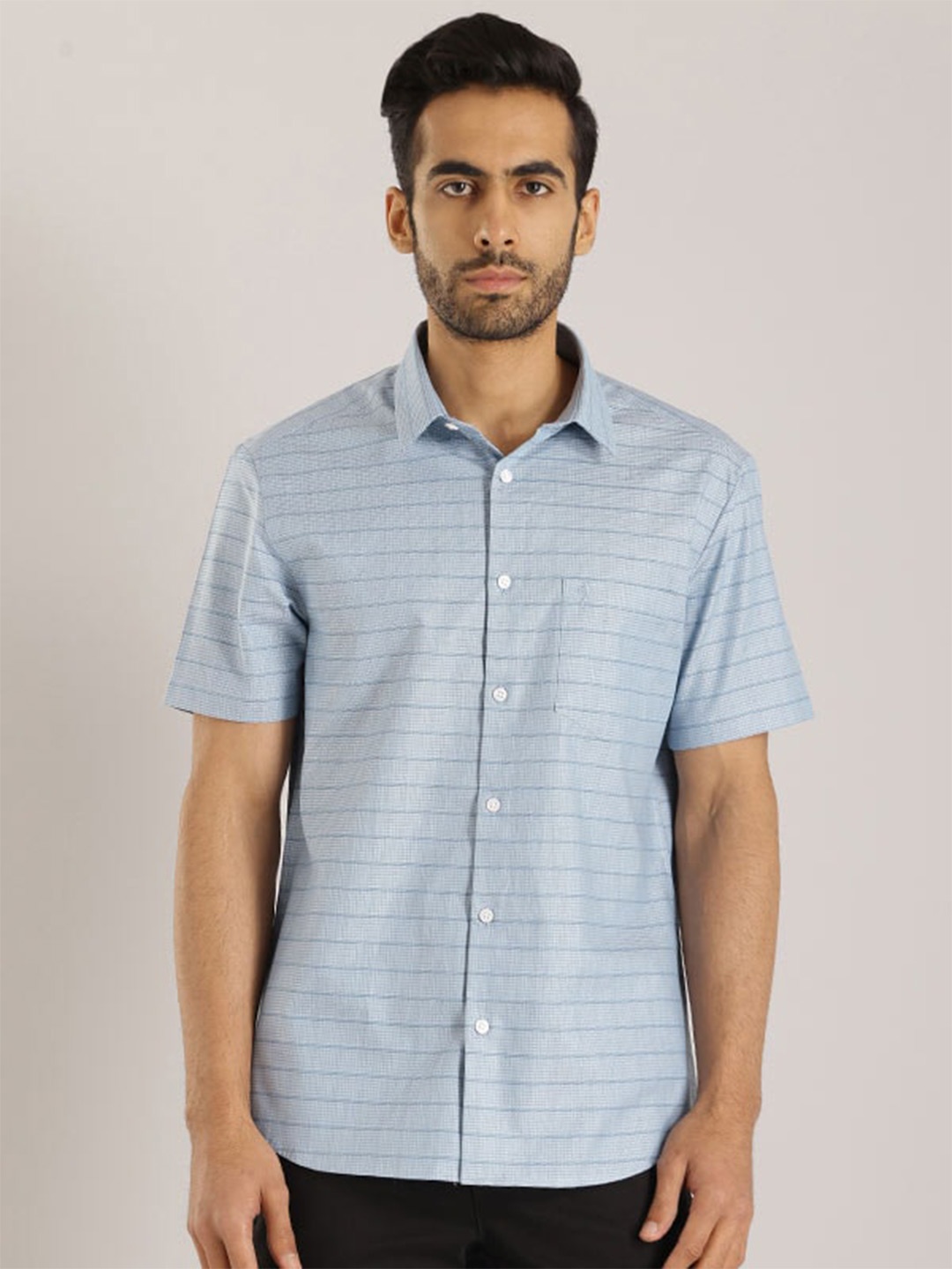 

Indian Terrain Chiseled Horizontal Striped Pure Cotton Shirt, Blue