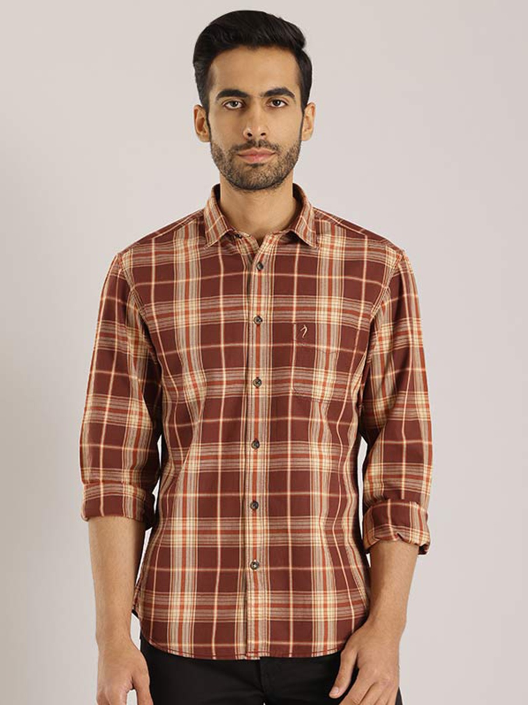 

Indian Terrain Chiseled Slim Fit Tartan Checks Pure Cotton Casual Shirt, Red