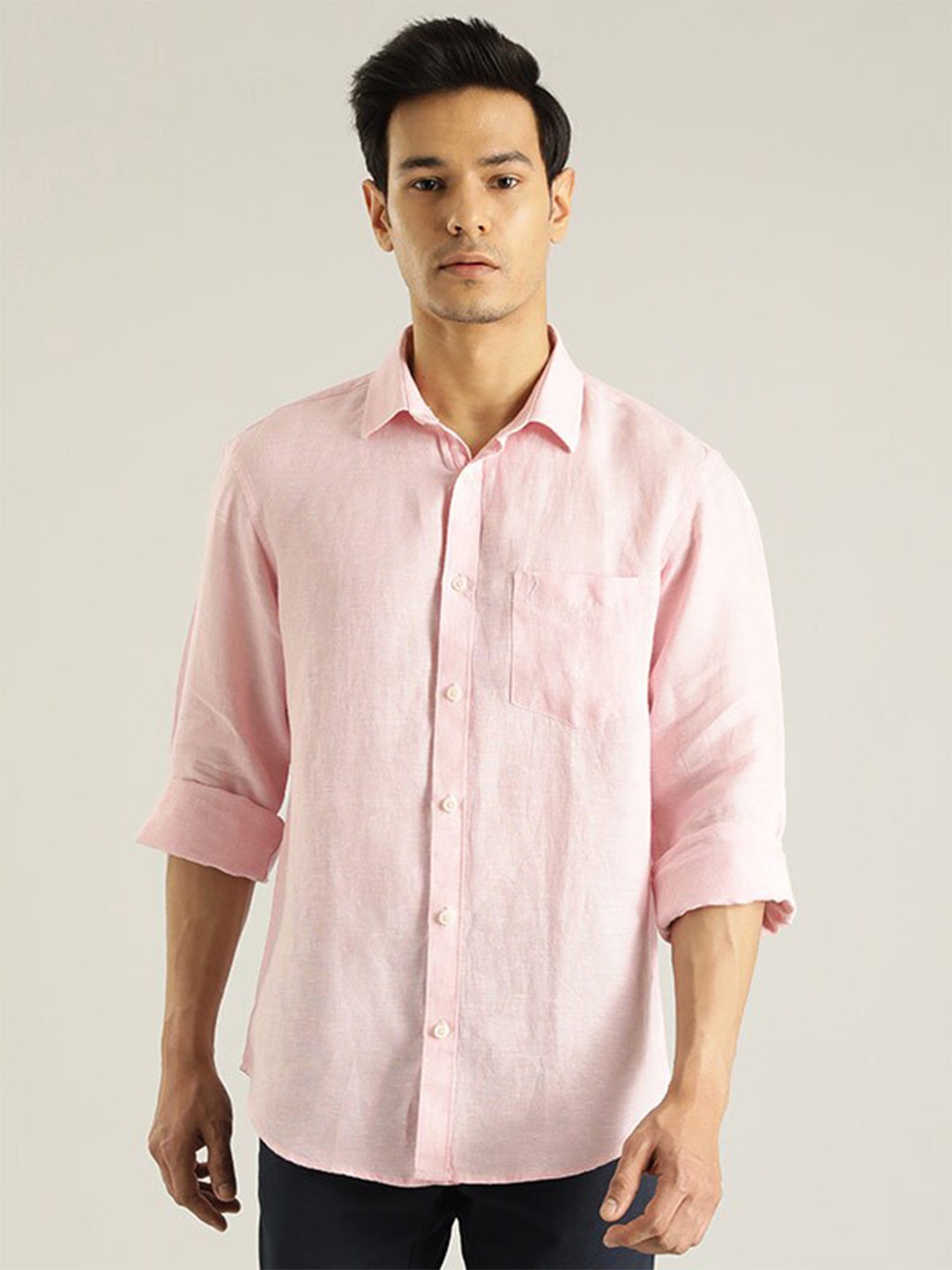 

Indian Terrain Chiseled Slim Fit Casual Pure Cotton Shirt, Pink