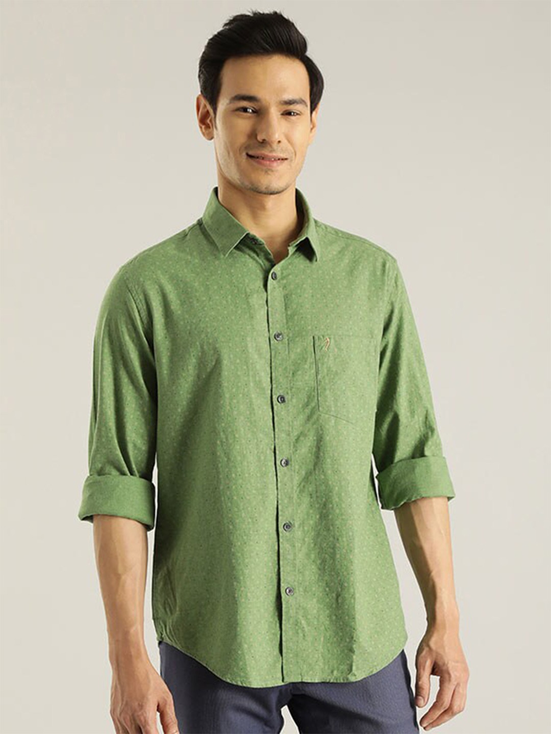 

Indian Terrain Men Chiseled Slim Fit Opaque Printed Pure Cotton Casual Shirt, Green