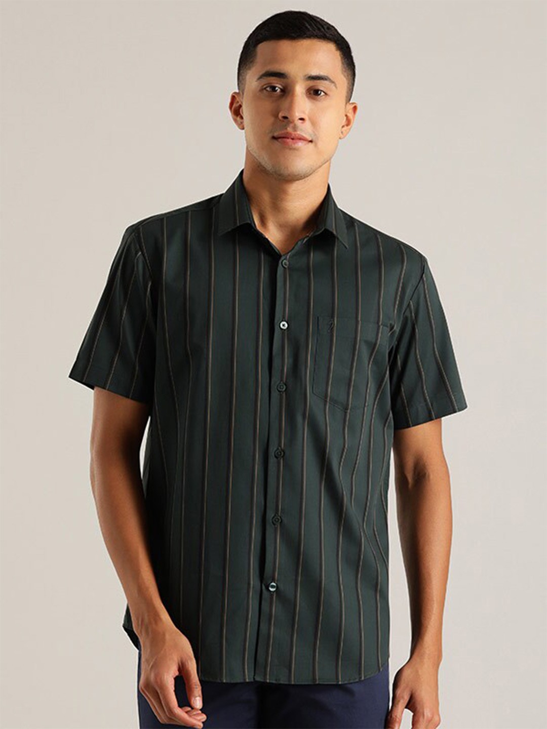 

Indian Terrain Chiseled Slim Fit Opaque Striped Casual Shirt, Yellow
