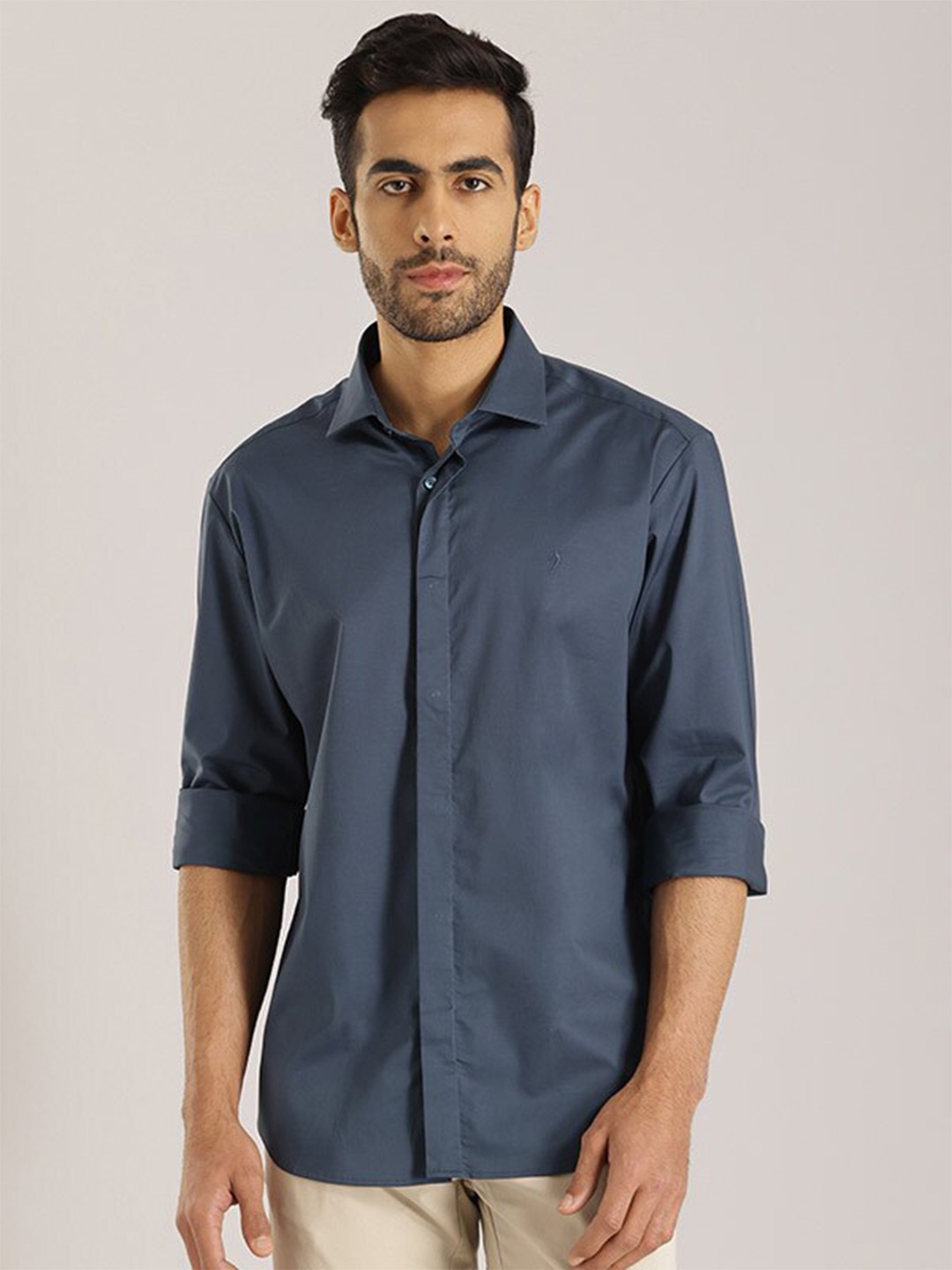 

Indian Terrain Chiseled Slim Fit Pure Cotton Shirt, Blue