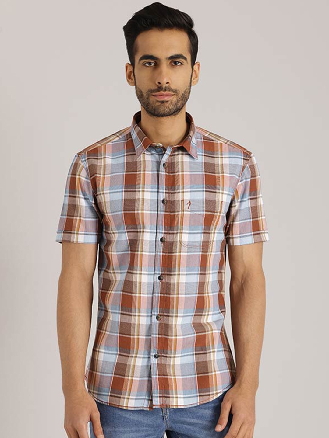 

Indian Terrain Chiseled Slim Fit Checked Cotton Casual Shirt, Grey