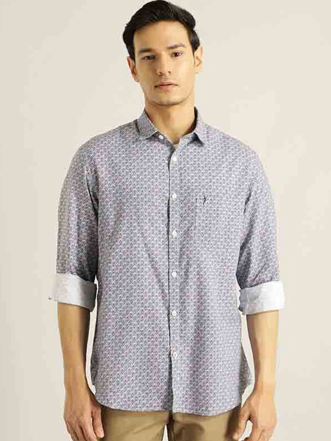 

Indian Terrain Chiseled Slim Fit Micro & Disty Printed Cotton Casual Shirt, Blue