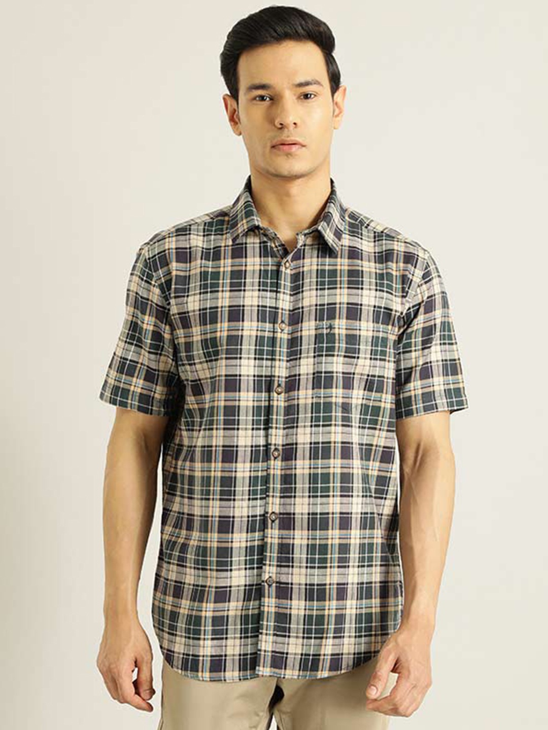 

Indian Terrain Chiseled Tartan Checked Pure Cotton Shirt, Green