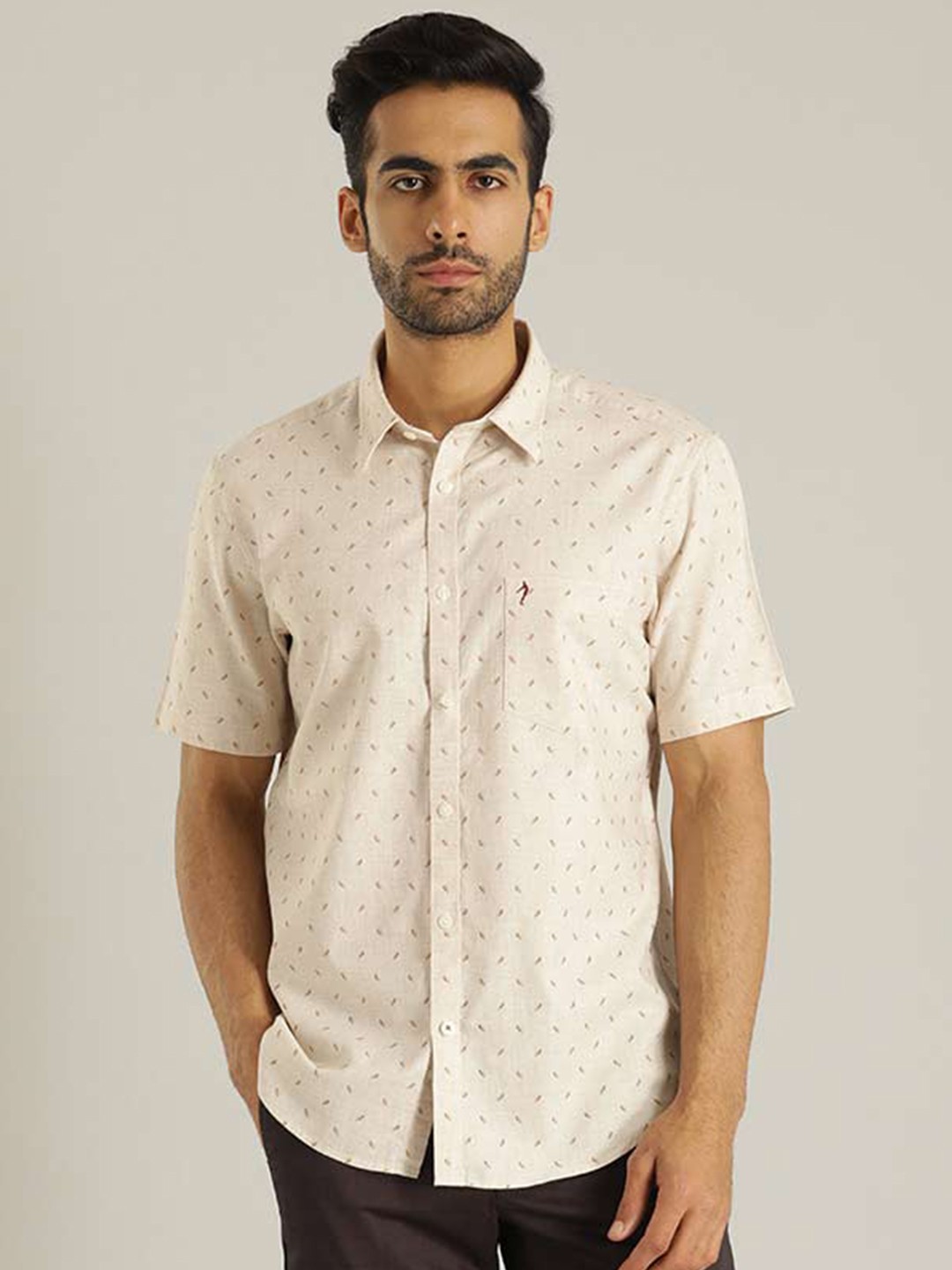 

Indian Terrain Printed Chiseled Slim Fit Opaque Pure Cotton Casual Shirt, Cream