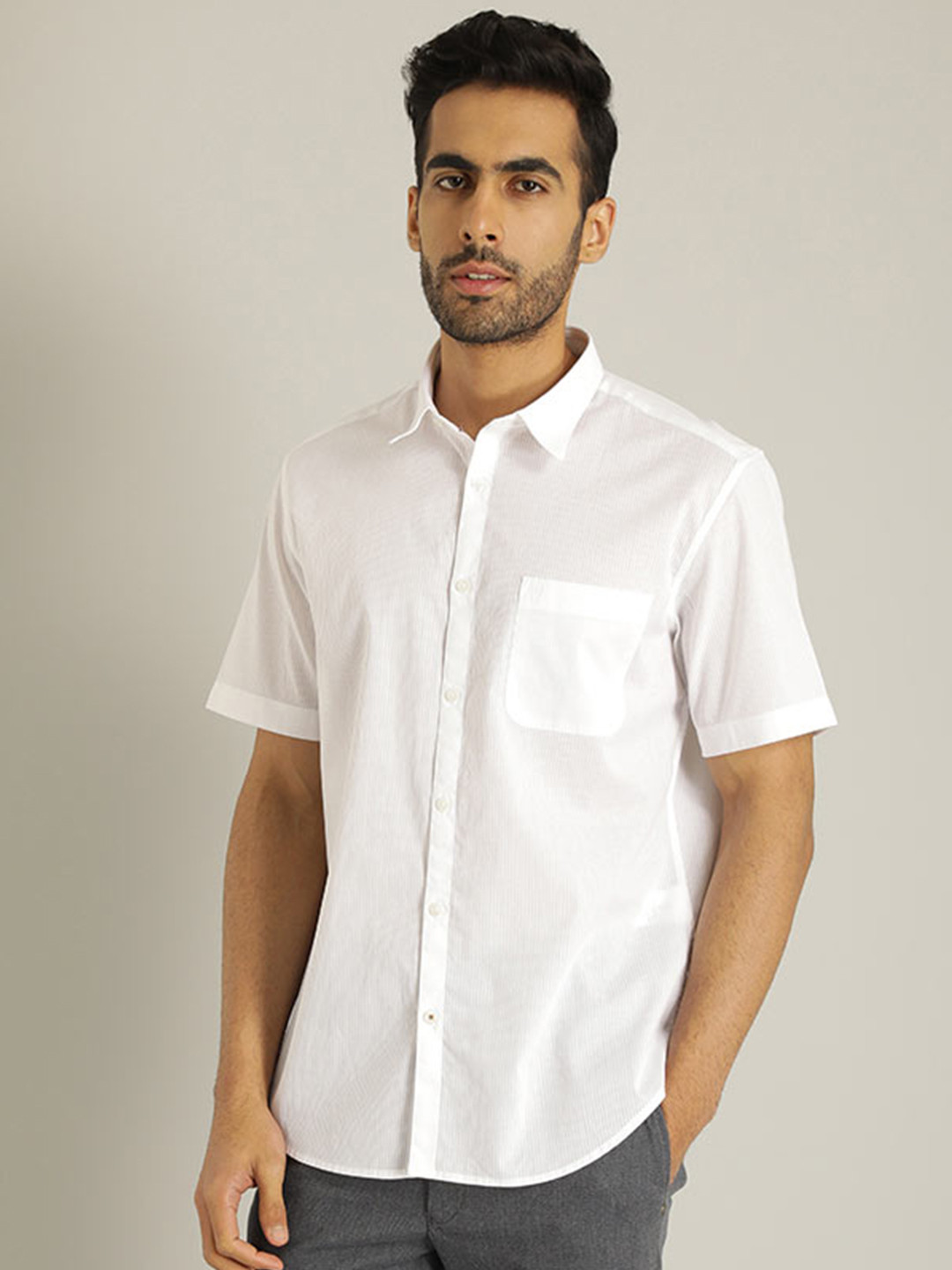 

Indian Terrain Cotton Chiseled Slim Fit Opaque Casual Shirt, White