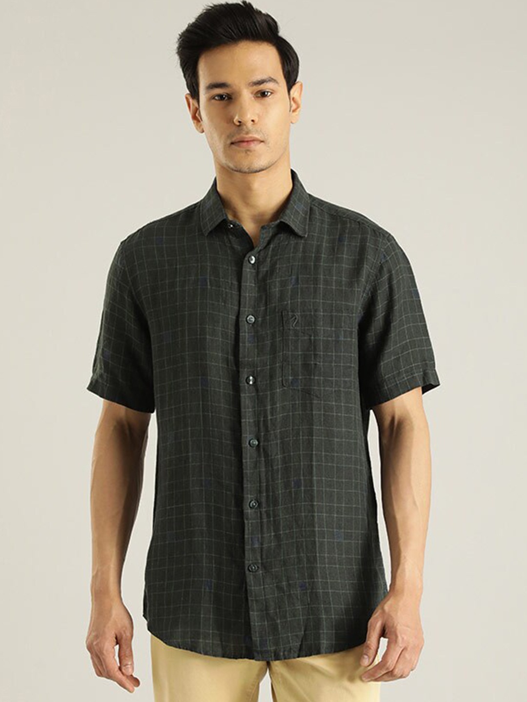 

Indian Terrain Chiseled Slim Fit Tartan Checked Pure Cotton Casual Shirt, Green
