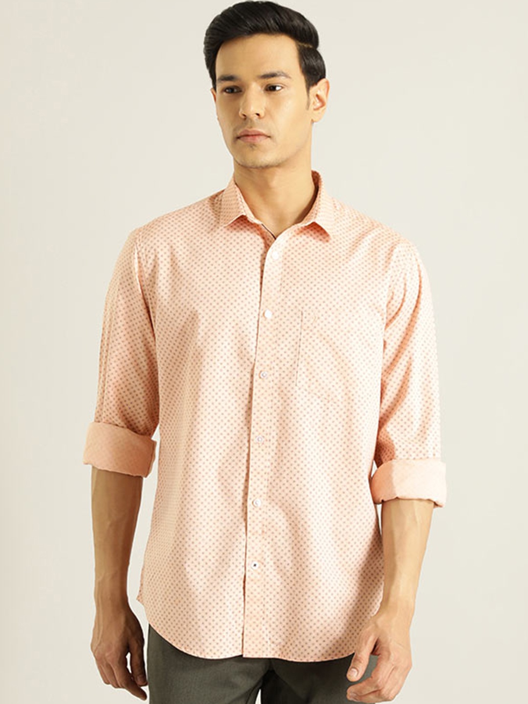 

Indian Terrain Chiseled Slim Fit Opaque Printed Casual Shirt, Orange