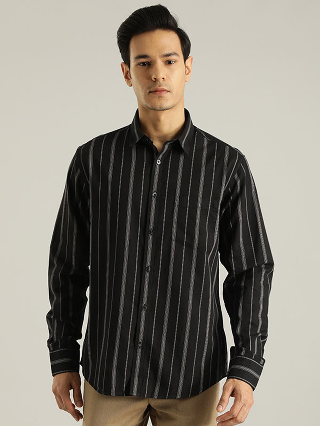 

Indian Terrain Striped Chiseled Slim Fit Cotton Casual Shirt, Black