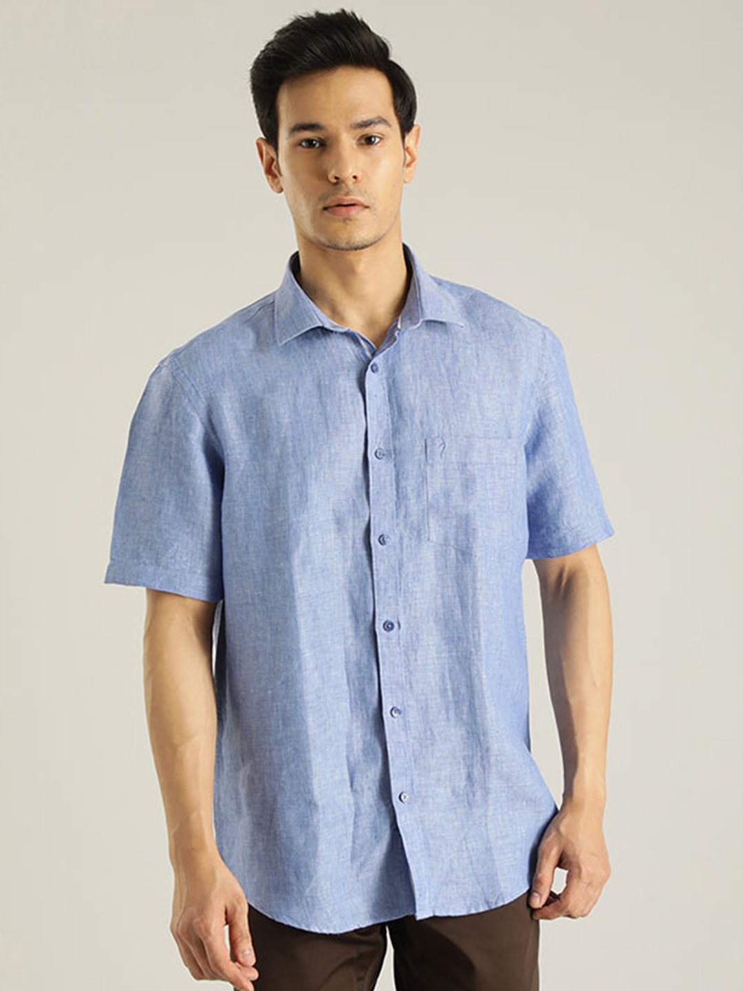 

Indian Terrain Chiseled Slim Fit Opaque Pure Cotton Casual Shirt, Blue