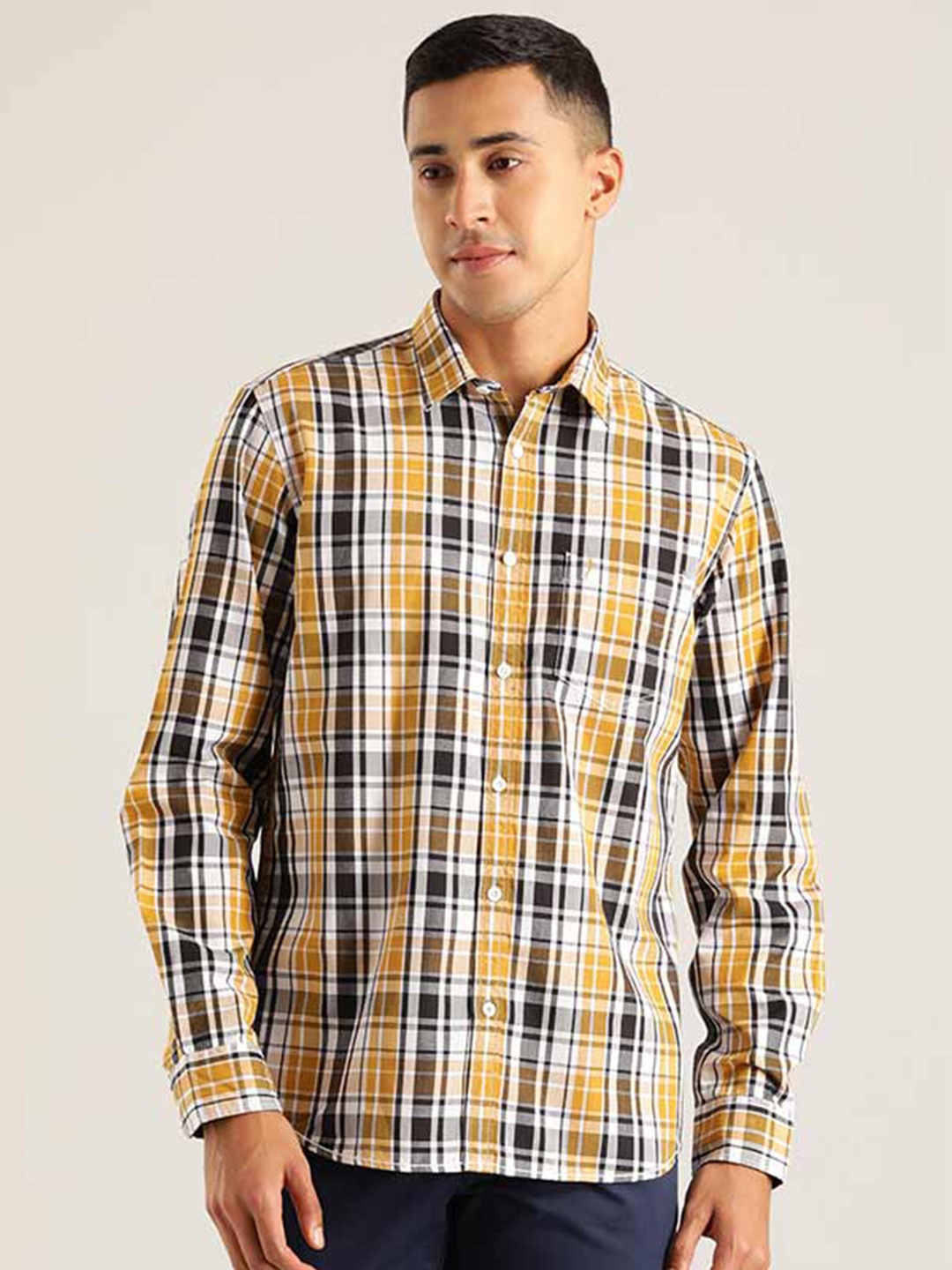 

Indian Terrain Chiseled Slim Fit Tartan Checks Opaque Checked Pure Cotton Casual Shirt, Yellow