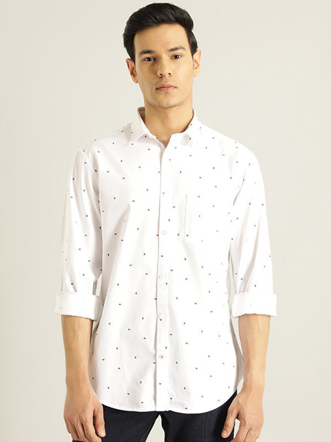 

Indian Terrain Chiseled Micro Ditsy Printed Slim Fit Pure Cotton Casual Shirt, White