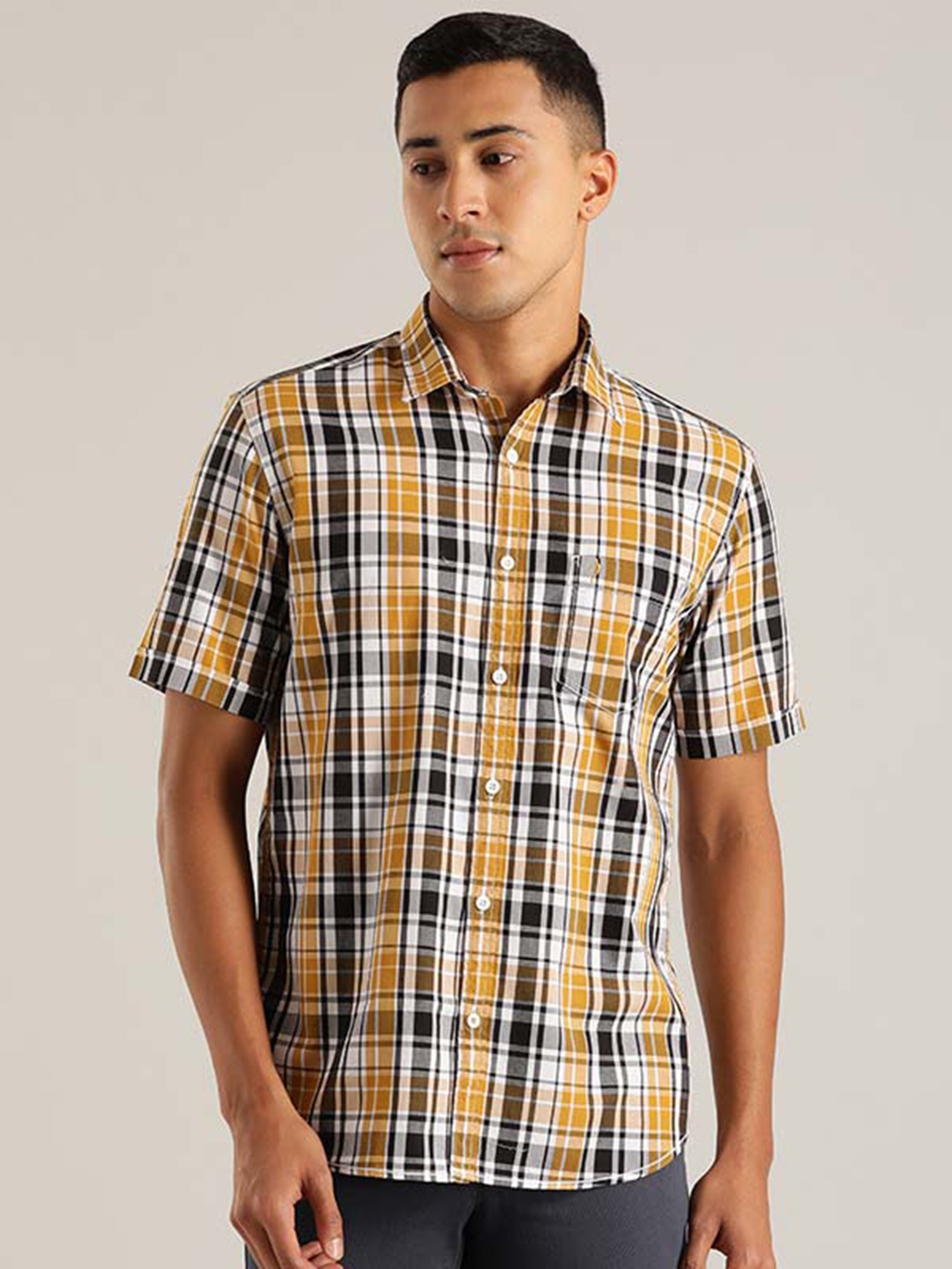 

Indian Terrain Chiseled Slim Fit Tartan Checked Casual Pure Cotton Shirt, Mustard