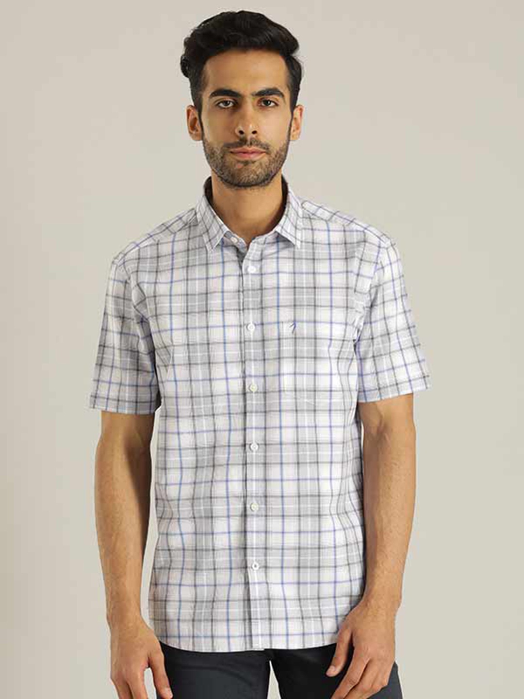 

Indian Terrain Chiseled Slim Fit Tartan Checked Casual Pure Cotton Shirt, Grey