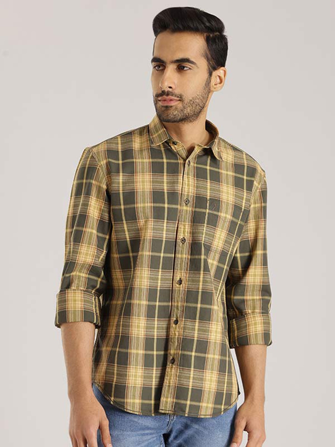 

Indian Terrain Chiseled Slim Fit Tartan Checks Opaque Checked Pure Cotton Casual Shirt, Green