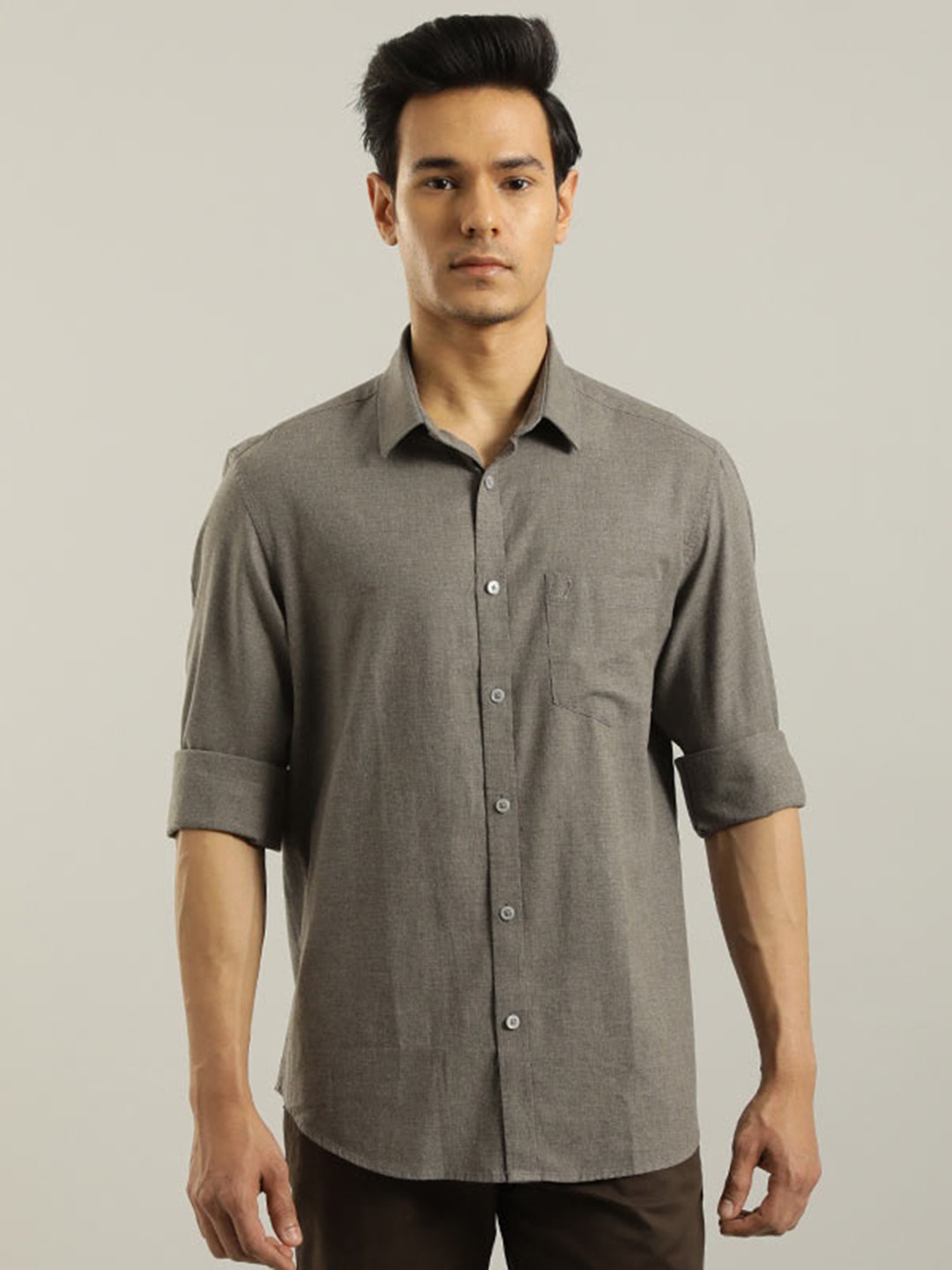 

Indian Terrain Chiseled Slim Fit Opaque Casual Pure Cotton Shirt, Black