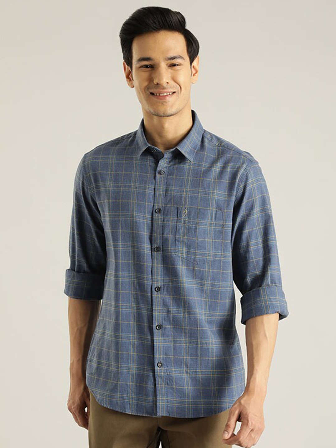 

Indian Terrain Chiseled Slim Fit Tartan Checked Pure Cotton Casual Shirt, Blue