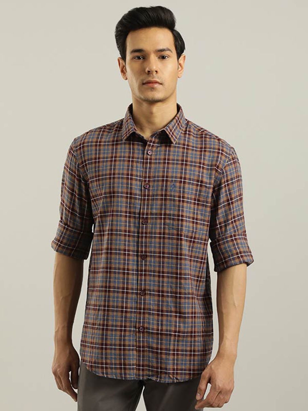 

Indian Terrain Chiseled Slim Fit Tartan Checked Pure Cotton Casual Shirt, Blue
