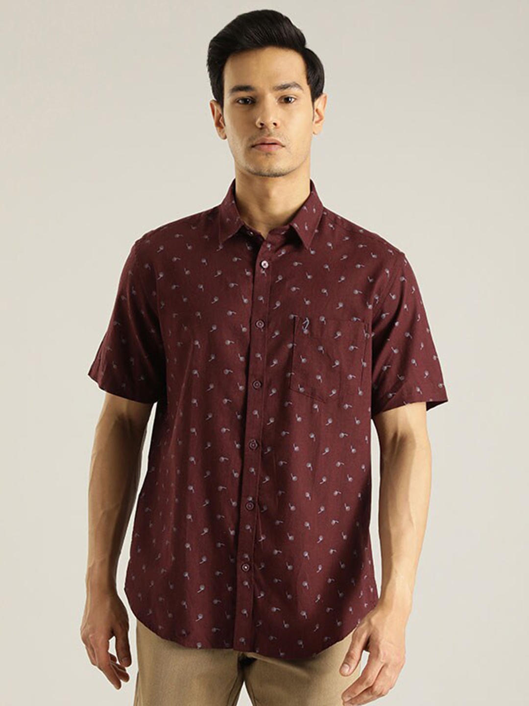 

Indian Terrain Chiseled Slim Fit Printed Pure Cotton Shirt, Blue