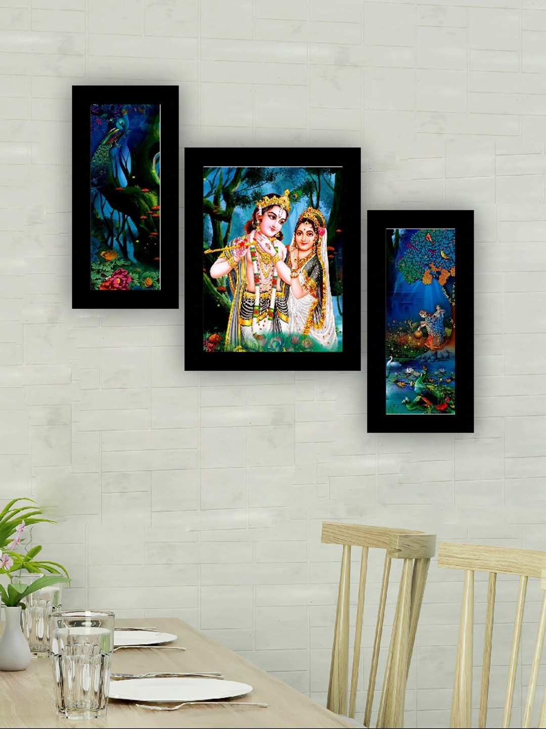 

SAF Blue & Green 3 Pieces Lord Radha Krishna Painting UV Coating Wall Arts