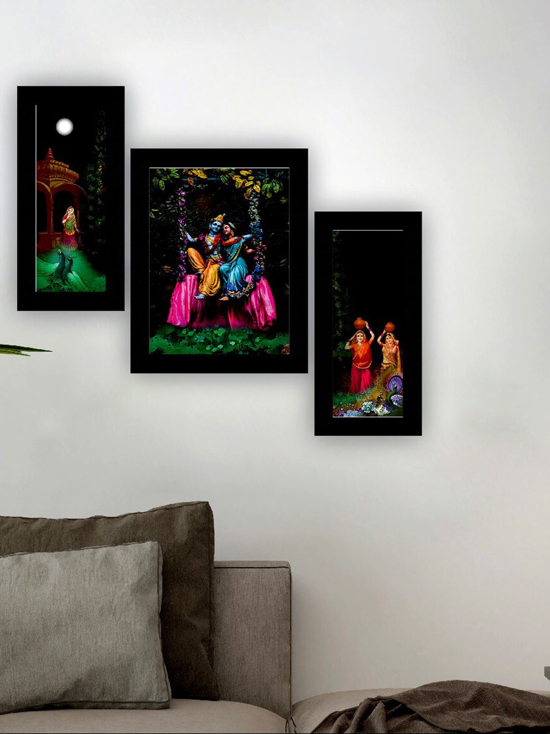 

SAF Black & Pink 3 Pieces Lord Radha Krishna Painting UV Coating Wall Arts